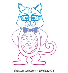 degraded line character tiger animal with tie bow and glasses