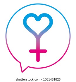 degraded line chat bubble message with womens sign