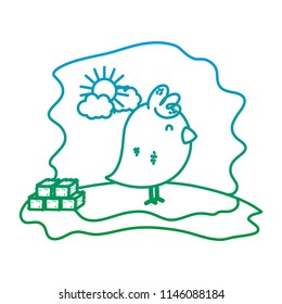 degraded line chick farm animal with straw bale