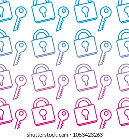 degraded line close padlock object with key background vector illustration
