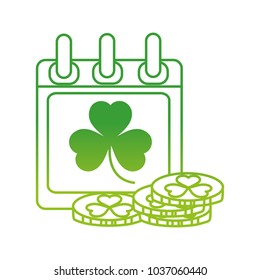 degraded line clover inside calendar celebrate and gold coins