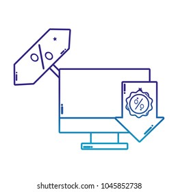degraded line computer screen technology with arrow and tag percent