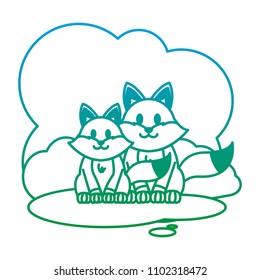 degraded line couple fox wild animal in the landscape