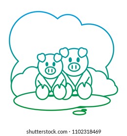 degraded line couple pig farm animal in the landscape