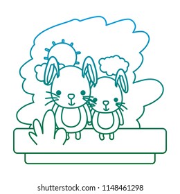 degraded line couple rabbit cute wild animal
