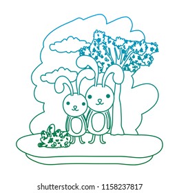 degraded line couple rabbit cute animal in the forest