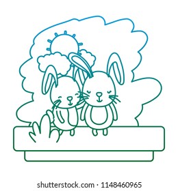 degraded line couple rabbit nice wild animal