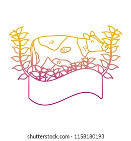 degraded line cow farm animal with branches plant
