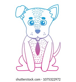 degraded line cute dog pet animal with tie