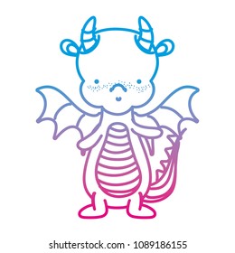 degraded line cute dragon animal with horns and wings