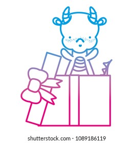 degraded line cute dragon inside present gift with ribbon bow