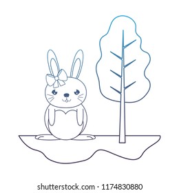 degraded line cute female rabbit animal in the landscape