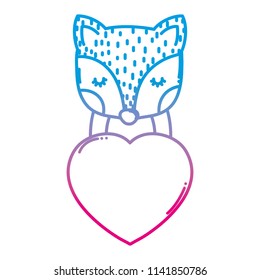 degraded line cute fox with heart love sign