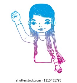 degraded line cute woman with hand up protest