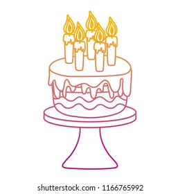 degraded line delicious cake with burning candles in the table