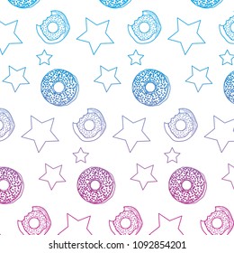 degraded line delicious donut and stars patch background
