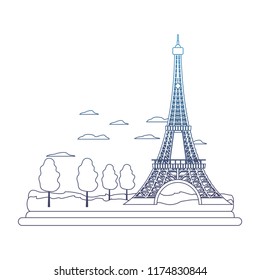 degraded line eiffel tower structure and cute trees