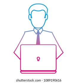 degraded line elegant businessman working in electronic laptop