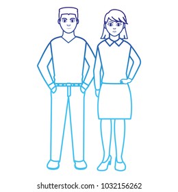degraded line elegant people with hairtyle design and clothes