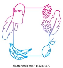 degraded line emblem with ice lolly and tropical fruits and plant vector illustration