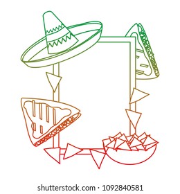 degraded line emblem with traditional and delicious mexican food