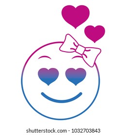 degraded line enamored female emoji expression with ribbon bow