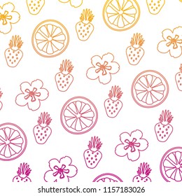 degraded line exotic strawberry and lemon flower background