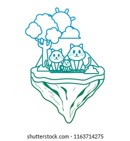 degraded line family cat animal in float island