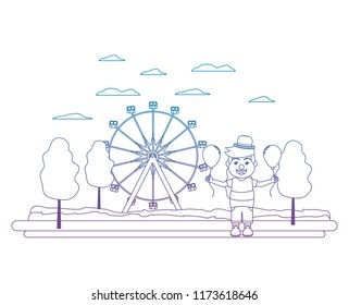 degraded line ferris wheel mechanical and clown boy