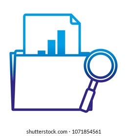 degraded line file folder with statistics document and magnifying glass