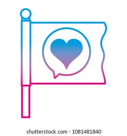 degraded line flag with heart inside chat bubble message