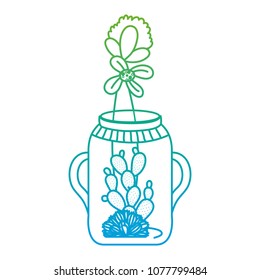 degraded line flower with cactus plant inside mason jar