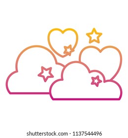 degraded line fluffy clouds with stars and heart style