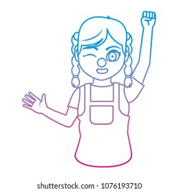 degraded line girl with blouse inside overalls and clown nose