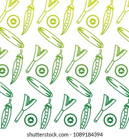 degraded line green onion with cucumber and peas background
