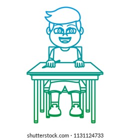 degraded line happy boy sitting school desk