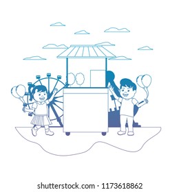 degraded line happy children buying carnival shop
