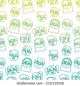 degraded line happy children heads wth hairstyle background
