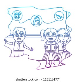degraded line happy children students writting backboard