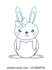 degraded line happy female rabbit with ribbon bow