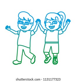 degraded line happy girl and boy children with hands up