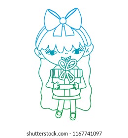 degraded line happy girl child with present box