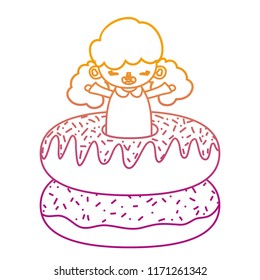 degraded line happy girl child with sweet donuts