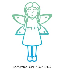 degraded line happy girl with costume fairy with wings
