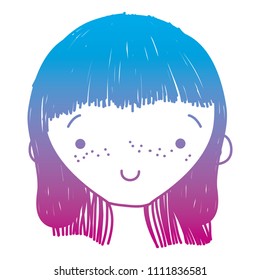 degraded line happy girl head with hairstyle design