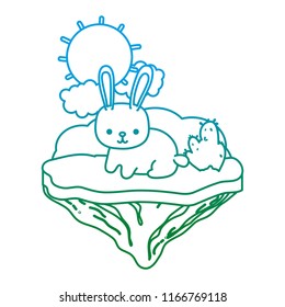 degraded line happy rabbit animal in the float island