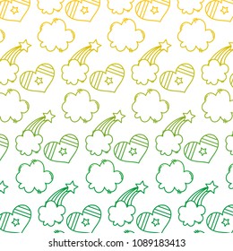 degraded line heart decoration with cloud and star rainbow background