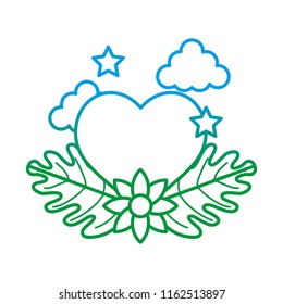 degraded line heart with stars and ecology flower leaves