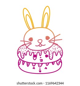 degraded line kawaii cute donuts and male rabbit