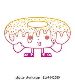 degraded line kawaii sad donut with arms and legs
